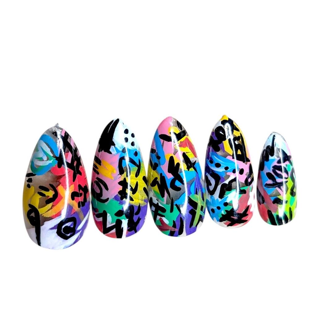 Graffiti Nails Colorful Handmade Gel Nails Press On Set Brand New - Picture 3 of 11